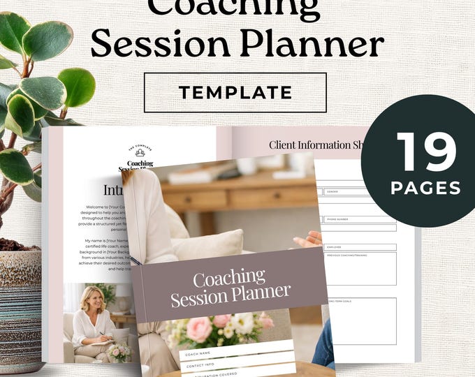Coaching Session Planner, Editable Canva Template, Client Goals, Progress Log, Meeting Prep, Agenda Template, Action Plan