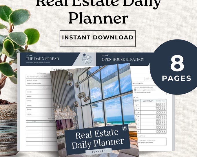Real Estate Daily Planner, Realtor Daily Schedule, Lead Tracker Pipeline Planner, Open House Strategy, Showing Notes, Monthly Goals