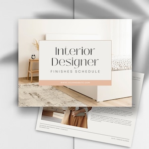 Plantilla de Canva para el cronograma de acabados de diseño de interiores, plantilla para el cronograma de accesorios y acabados, tablero de inspiración para diseño de interiores, decoración de interiores