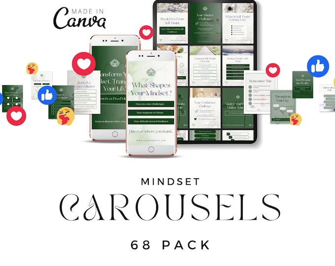 Mindset Coaching Carousels, Mental Health Posts Social Media Kit, IG Template, Life Coach Instagram, Wellness Content Coaching Bundle