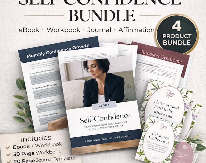 Self Confidence Bundle, Imposter Syndrome Workbook, Confidence Journal, Affirmation Cards, Self Doubt, Growth Mindset for Professional Women