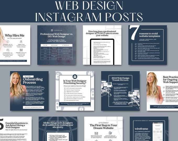 Web Design Instagram Template, Social Media Canva Template for Web Designer, Editable Instagram Post, Website Builder Branding Kit