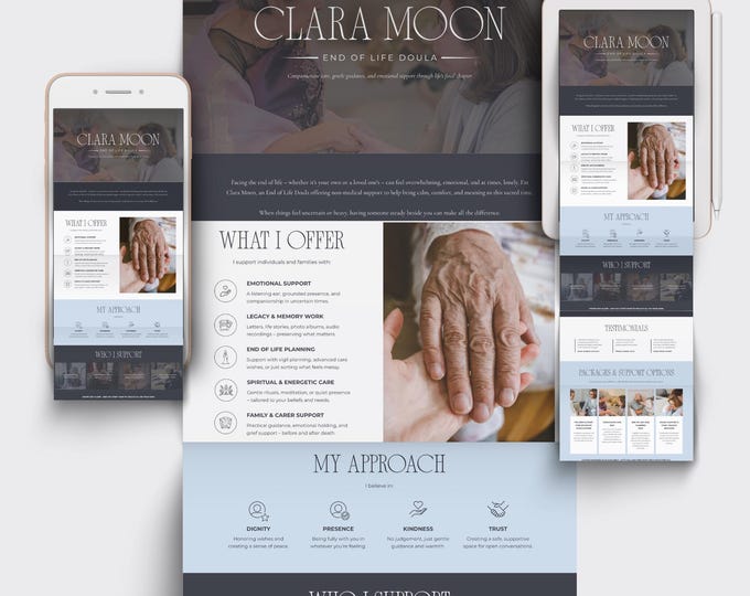 End of Life Doula Website Template, Death Doula Canva Website, Hospice Doula Landing Page, Editable Death Care Website, Doula Marketing