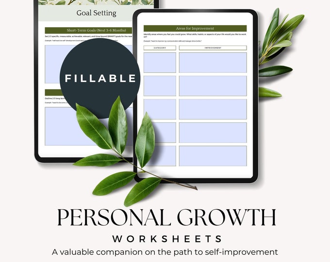 Fillable Personal Growth Worksheets, Self Improvement Planner, Personal Development, Goal Setting Mindfulness Journal, Life Coach