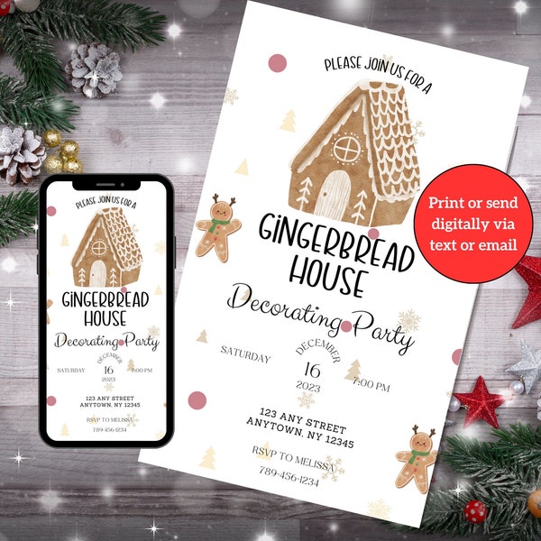 Editable Gingerbread House Decorating Party Invitation Christmas Party Activities Gingerbread Contest Cookie Party Invite