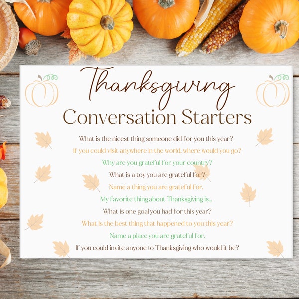 Thanksgiving Conversation Starters Thanksgiving Icebreaker Game Family dinner Conversation Prompts