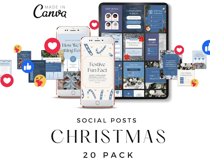 Christmas Instagram Post Templates, Canva Editable Holiday Social Media Kit for Small Business, Holiday Socials Graphics
