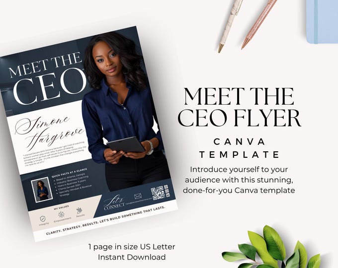 Meet The CEO Flyer Template Canva, Business Coach Bio Flyer, Editable Entrepreneur Marketing