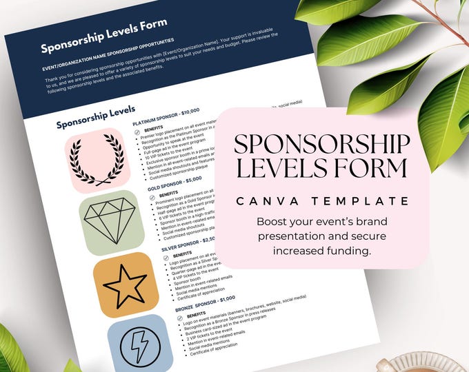 Sponsorship Levels Form Canva Template, Canva Donor Template, Editable Sponsorship Kit, Professional Event Template, Fundraising Form