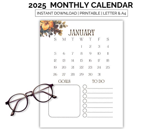 2025 Monthly Calendar, Year Organizer, Printable, Home Office, Month at a Glance, 12 Month Printable Schedule, A4/Letter, Desk Calendar
