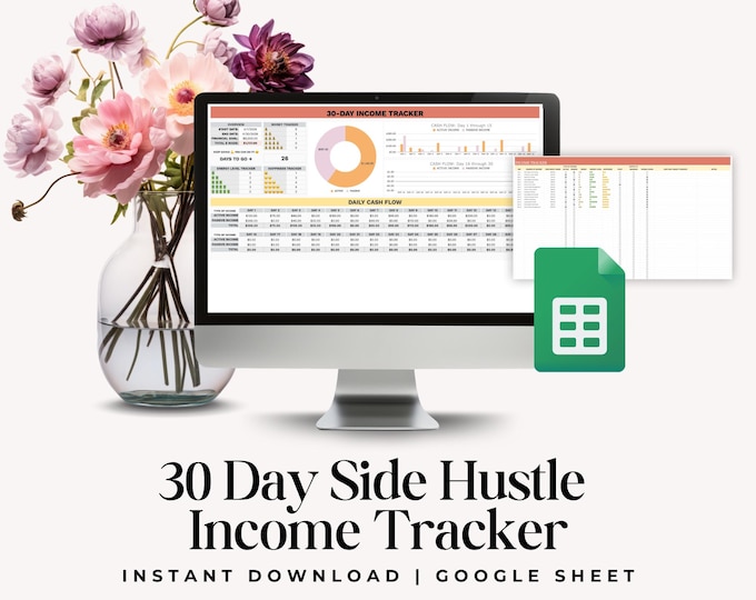 30 Day Side Hustle Tracker | Daily Income & Cash Flow Log | Google Sheets Budget Planner | Digital Download
