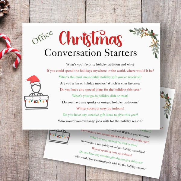 Jingle Chats: Festive Icebreaker Conversation Cards for Office Holiday Parties Work Party Questions Printable Table Topics US Letter