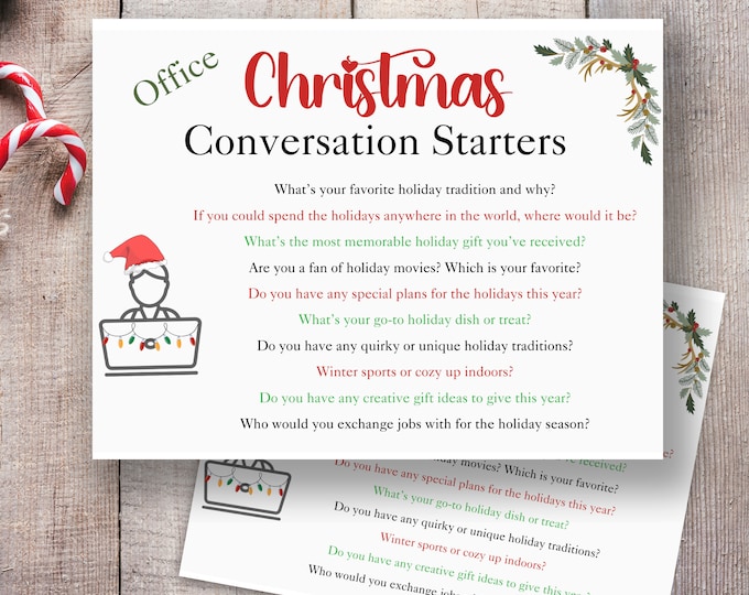Jingle Chats: Festive Icebreaker Conversation Card for Office Holiday Party, Work Party Question, Printable Table Topic, Christmas Party Fun