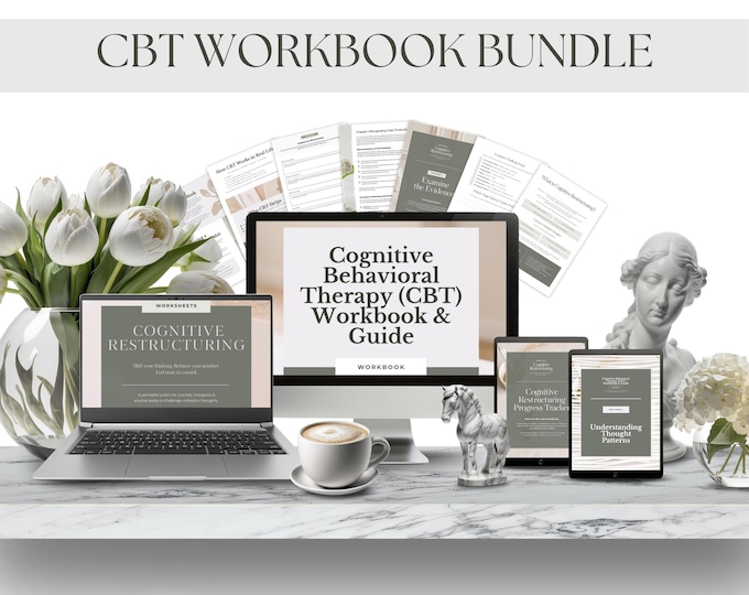 CBT Cognitive Restructuring Bundle, Counseling PDF, Habit Tracker, Core Belief Worksheet, Coaching Template, Life Coach, Mental Health Tool