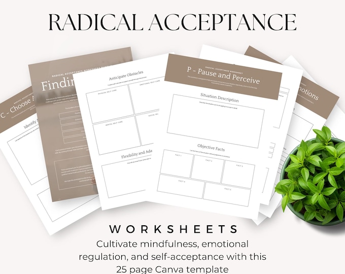 Radical Acceptance Worksheet PDF, DBT Coping Skill Workbook, Therapist Resource Worksheet, Mental Health Therapy Tool, Personal Development