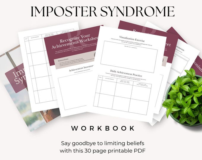 Imposter Syndrome Workbook Printable, Overcome Self-Doubt, Build Confidence Worksheet, Life Coach Tool, Growth Mindset Planner, Self Worth