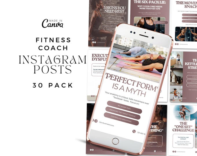 Fitness Coach Instagram Templates, Personal Trainer Social Media Pack, Canva Content Kit for Online Fitness Coaches, Ready To Post
