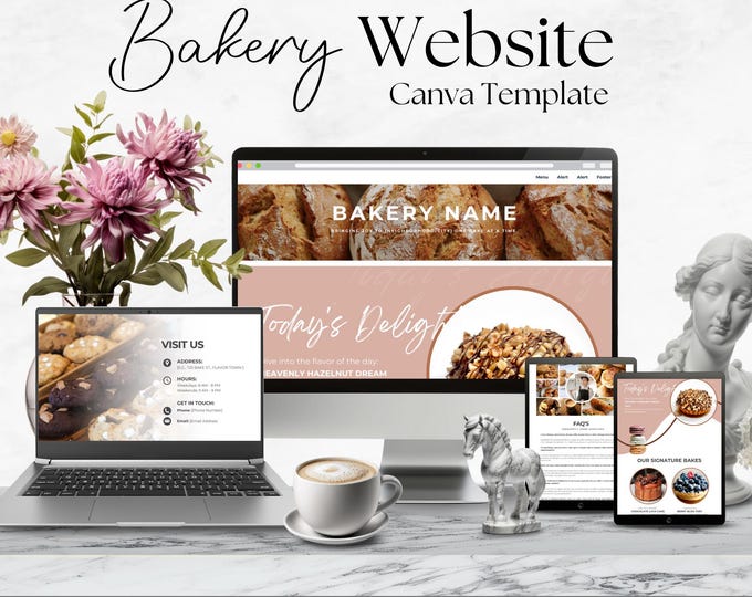 Bakery Business Canva Website, Editable Bakery Storefront Template, Cake Shop Website, Online Bakery Branding Kit for Small Business
