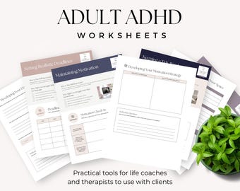Adult ADHD Worksheets, Executive Function Workbook, Therapy Resources, Counselor Exercises, Neurodivergent Tools for Focus & Organization