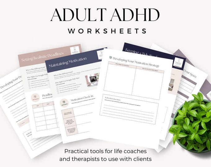 Adult ADHD Worksheets, Executive Function Workbook, Therapy Resources, Counselor Exercises, Neurodivergent Tools for Focus & Organization