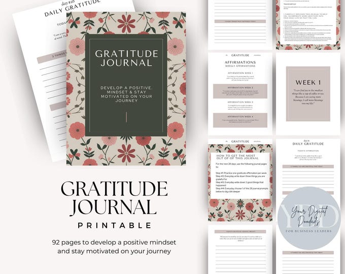 Gratitude Journal for Entrepreneur, Daily Affirmation Gratitude Prompt, Growth Mindset Success Planner, Mindfulness Gift, Self Growth