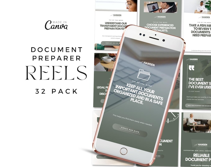 Document Preparer Instagram Reel Social Media Kit, Canva Marketing Template for Legal Service, Small Business Digital Promo