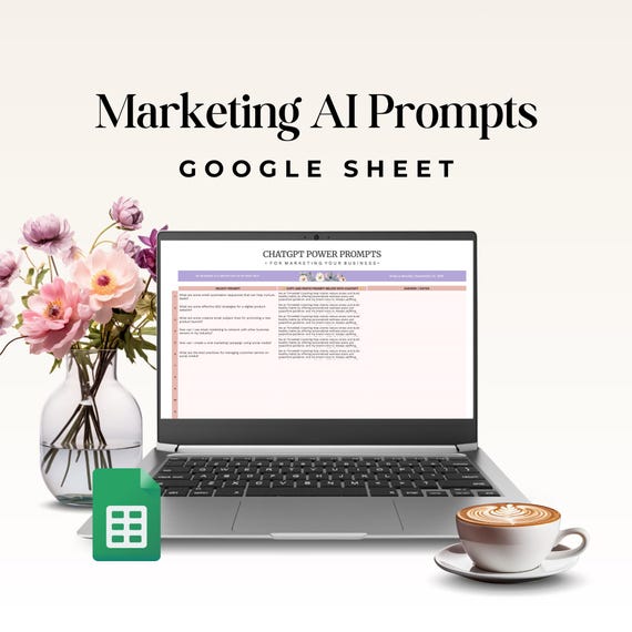 AI Prompts Google Sheet, ChatGPT Business Prompts ,Content Ideas & Planner, Digital Marketing, Small Business Growth Toolkit