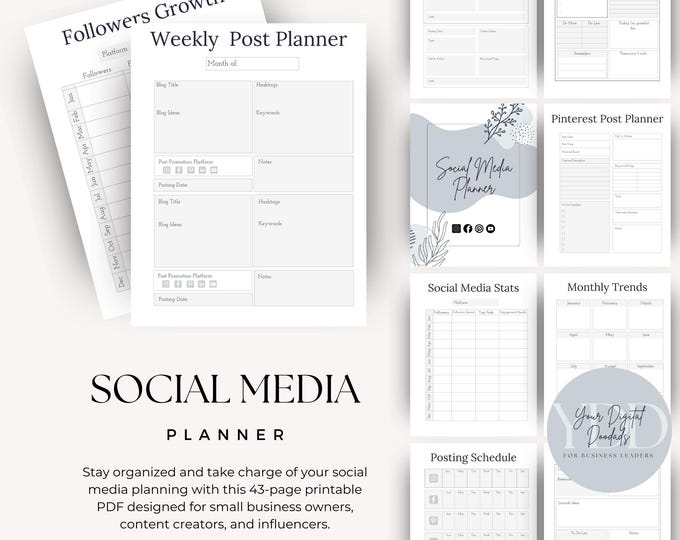 Social Media Planner Printable PDF, Content Planner, Growth Tracker, Goal Setting Social Media Kit, Daily Planner Content Ideas