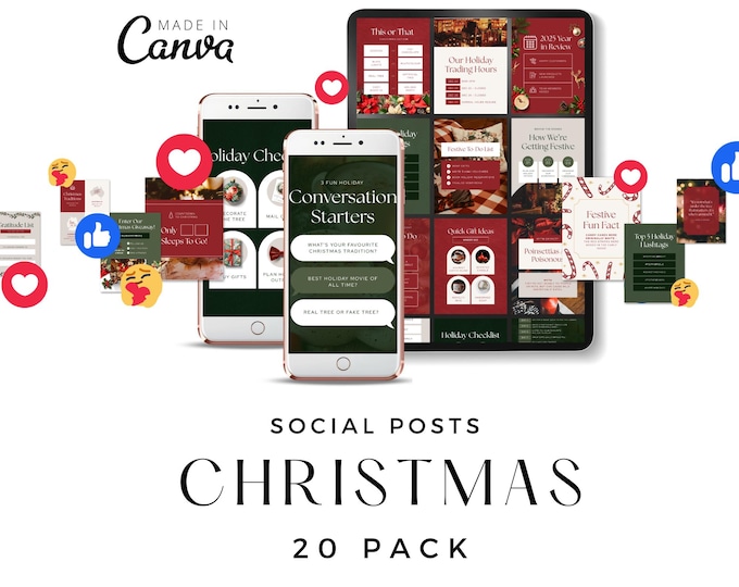 Christmas Instagram Post Templates, Canva Editable Holiday Social Media Kit for Small Business, Holiday Socials Graphics