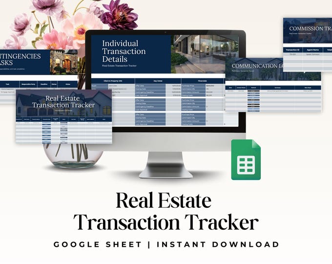 Real Estate Transaction Tracker Google Sheet, Agent Checklist, Coordinator Template, Pipeline List, Contingency and Closing Calendar