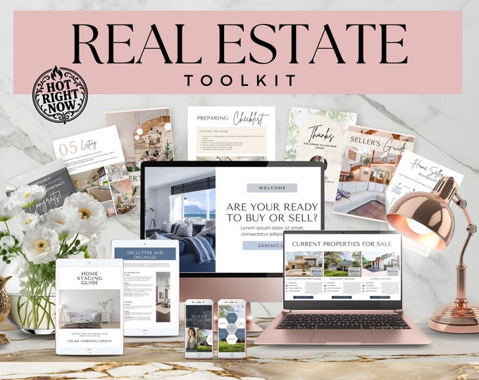 Real Estate Toolkit, Agent Guide Canva Template, Seller Guide, Buyer Guide, Home Staging, Agent Website, Listing Posts, Marketing Kit