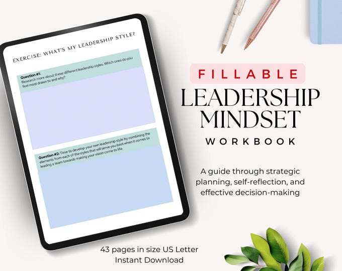 Fillable Leadership Mindset Workbook, Success Planner Leadership Journal, Leadership Mindset Worksheet Action Plan, Professional Develop