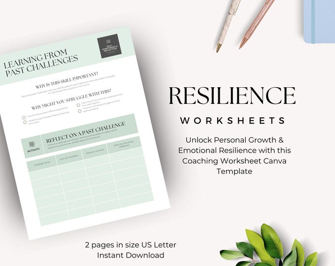 Resilience Coaching Worksheet, Growth Mindset Therapy Worksheet, Life Coach Printable, Coping Skills PDF, Self Reflection Activity