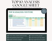 YouTube Analytics Tracker, Top 10 Video Performance Google Sheets Template, Content Creator Tool