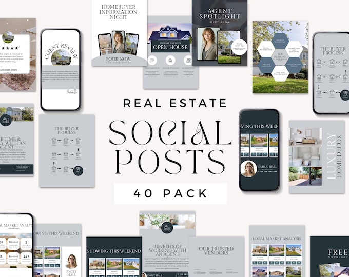 40 Real Estate Instagram Post Template for Canva Real Estate Social Media Content Marketing Luxury Posts for Property Branding Content