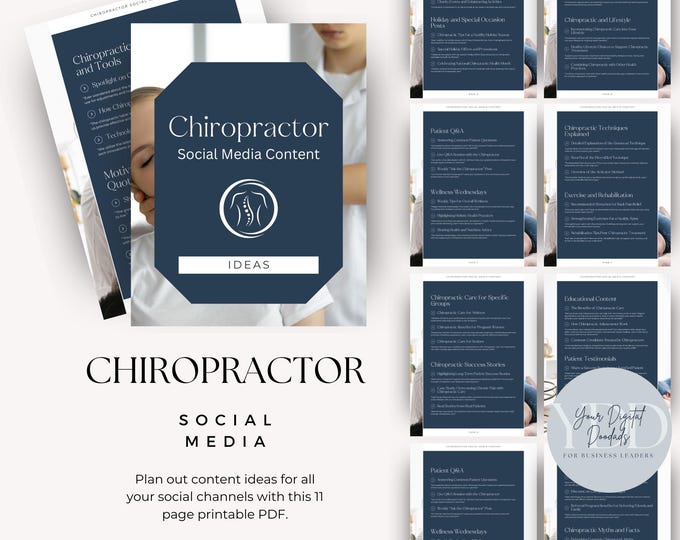 Chiropractors Content Ideas, Social Media Kit, Chiropractic Clinic Printable PDF, Instagram Post, Digital Marketing Planner, Spine Business