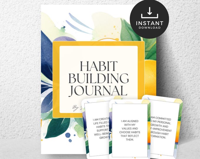 Habit Builder Goal Setting Bundle, Wellness Journal Prompt, Habit Tracker, Goal Planner, Self Reflection, Bucket List, Affirmation Card