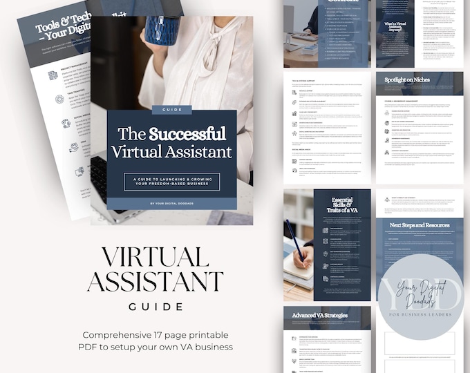 Virtual Assistant Guide, VA Starter Pack Printable Workbook, Work from Home Freelance Kit, Entrepreneur Tool for Small Business