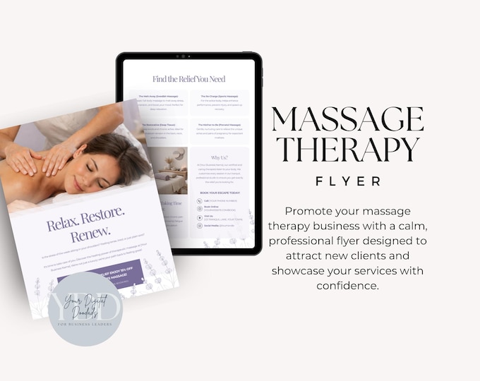 Massage Therapy Flyer Template, Editable Canva Flyer for Massage Therapists & Wellness Businesses