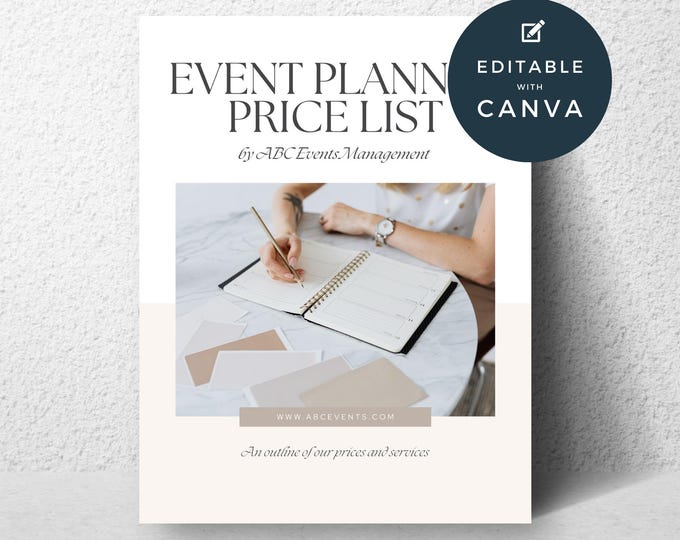 Event Planner Price List Canva Template, Editable Pricing Guide, Professional Cost Presentation, Party Planning Business Service List