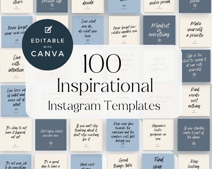 100 Inspirational Quote Instagram Templates, Editable Social Media Posts, Social Media Manager Quotes Template, Life Coach Motivation Posts