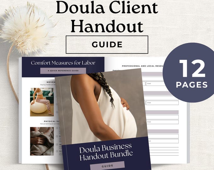Doula Client Handout Bundle | Birth Preferences, Comfort Measures & Postpartum Support Plan | Canva Template