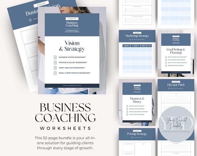 Business Coaching Worksheets Bundle, Business Planner, Goal Setting, Leadership Workbook, Strategy, Client Management, Growth Tools