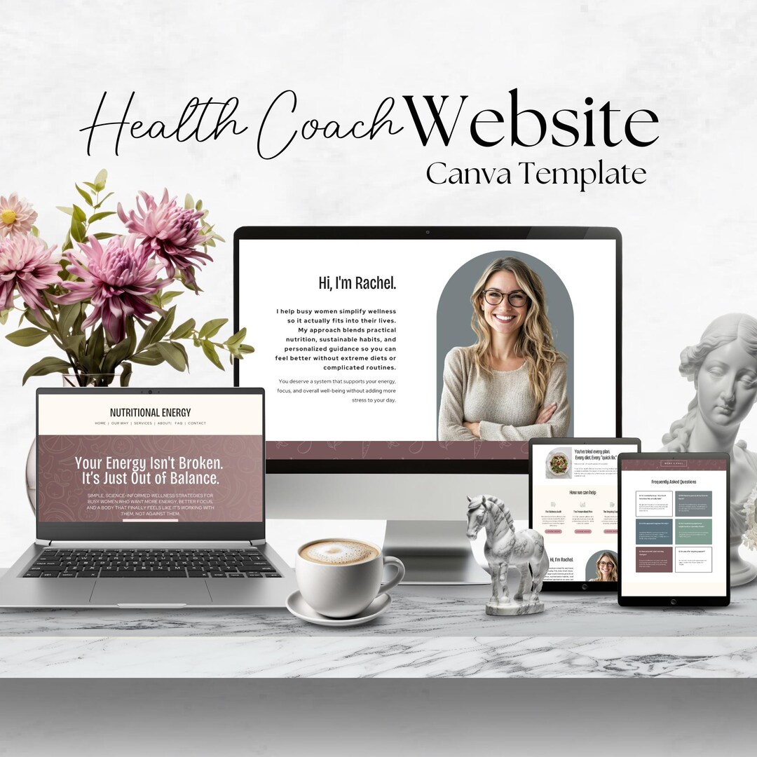 Health Coach Website Template Canva, Wellness Service Based Site for ...