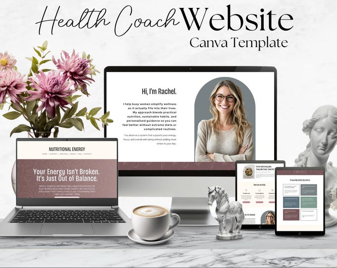 Health Coach Website Template Canva, Wellness Service Based Site for Holistic Coach, Online Business Website Design