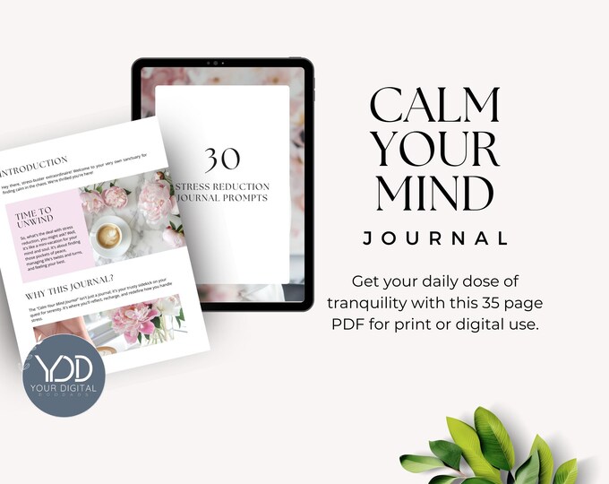 Calm Your Mind Journal Printable PDF for Stress Relief, Self Care Worksheet, Positive Mindset Planner, Mindfulness Journal Prompts, Anxiety