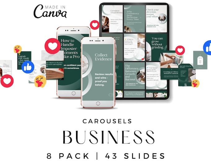 Business Instagram Carousel Canva Template, Social Media Kit, Editable Business Template for Social Media Manager Digital Marketing