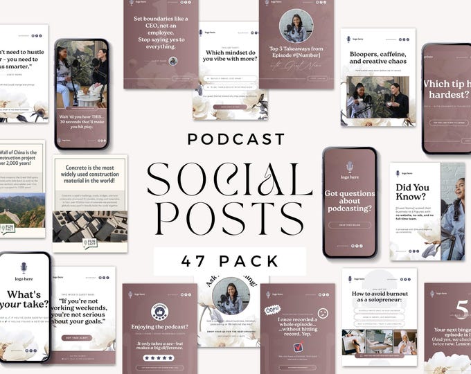 Podcast Instagram Post Template, Podcast Media Kit, Editable IG Canva, Social Media Branding Kit for Influencer Podcast, Episode Post