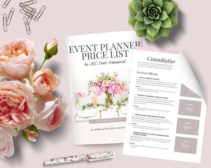 Event Planner Price List Canva Template, Editable Pricing Guide, Professional Cost Presentation, Party Planning Business Service List