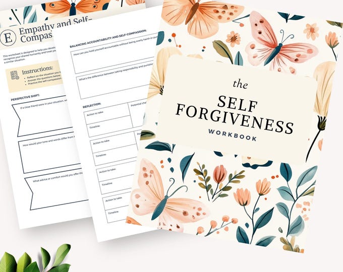 Self Forgiveness Worksheets, Self Compassion Workbook, Personal Growth Therapy Tool, Healing Guide Wellness Journal, Inner Peace Reflection